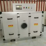FXZ series single rotary desiccant dehumidifier front view, equipped with PLC intelligent control panel and emergency stop buttons, used for factory workshop constant humidity dehumidification