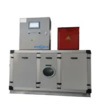 Fengxing FXZ industrial single desiccant wheel dehumidifier white background product photo, equipped with separate touch screen control box and independent reactivation heating cabinet, rotary wheel observation window, widely used for electronics, food, pharmaceutical factory constant humidity workshop