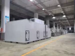 Batch produced FXD series low dew point desiccant wheel dehumidifiers lined up in Zhejiang Fengxing's intelligent manufacturing workshop for battery production dry rooms