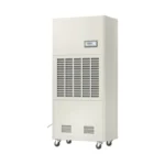 Right oblique side 3D render of Fengxing FXRI-240 wheeled floor standing industrial dehumidifier, vertical movable cabinet with top digital control panel and 4 heavy-duty universal casters, medium-large dehumidification capacity for medium-sized processing workshops, commercial swimming pools and medium industrial storage warehouses
