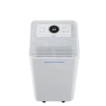 FXRH series 10-12L vertical refrigerative dehumidifier style 9, central circular digital control screen, bottom blue ambient indicator light, adjustable humidity mode, app control optional for OEM bulk orders