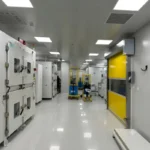 Neat wear-resistant epoxy floor inside clean & dry dehumidification room, dust-proof rapid material transfer rolling door design, adjustable stable dew point range from -30°C to -70°C, customized dry room construction for lithium battery, chemical processing, food and pharmaceutical production workshop OEM whole project